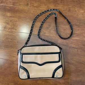Rebecca Minkoff Crossbody Purse Bag Tan & Black Trimmed w/ Chain Strap
